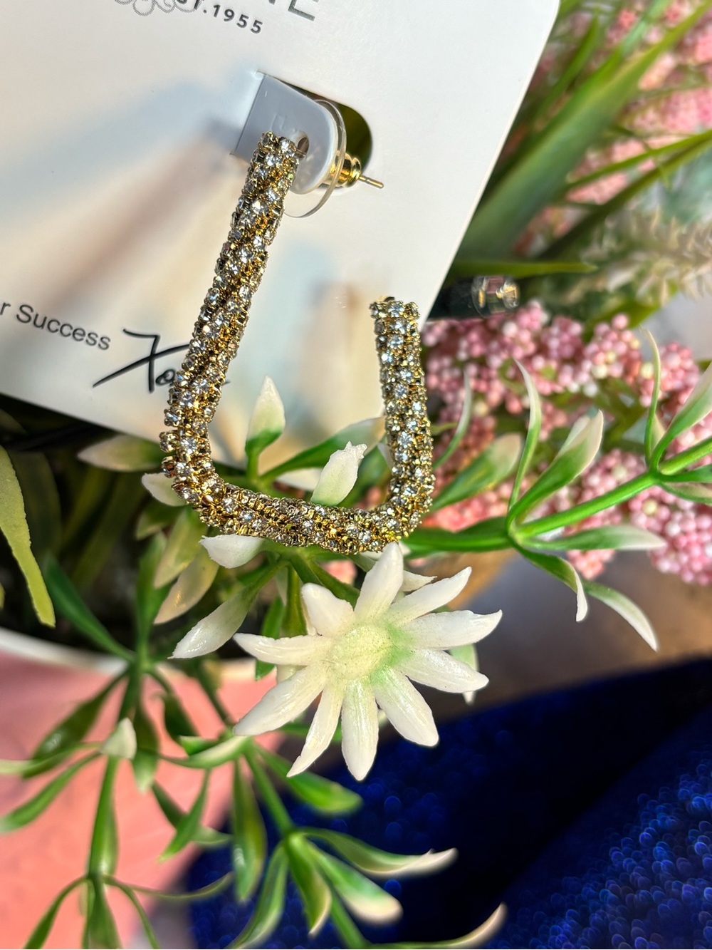 Park Lane London Sparkle Gold Crystal Square Hoop Earrings with Pavé Detail - Picture 5 of 8